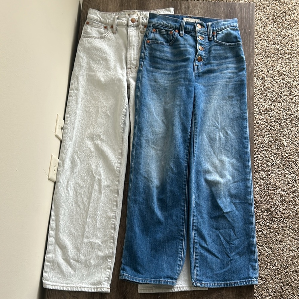 TWO pairs of Madewell wide leg crop jeans